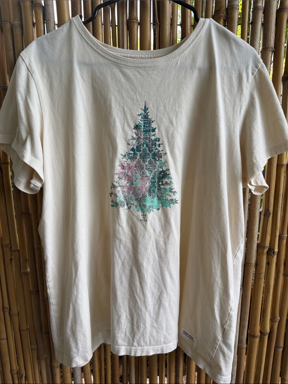 Life Is Good Cream Short-Sleeve Tee with Mint & Pink Tree Graphic